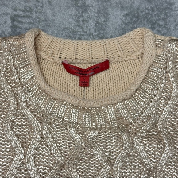 NWT Narciso Rodriguez Gold Beige Cotton Blend Cable Knit Sweater - Size Small - Picture 3 of 15